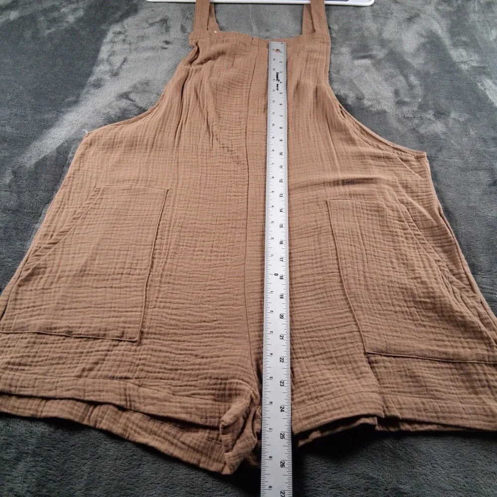 NWT CUPSHE Cotton Gauze Romper Womens Size Medium Brown Textured Pocket Jumpsuit - Picture 7 of 8